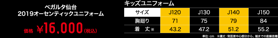 ベガルタ仙台　2019オーセンティックユニフォーム　価格　￥16,000(税込)